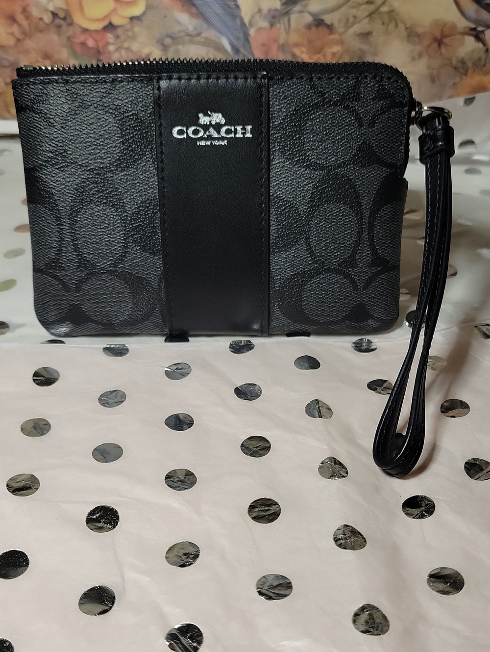 Coach Black Signature Wristlet Clutch